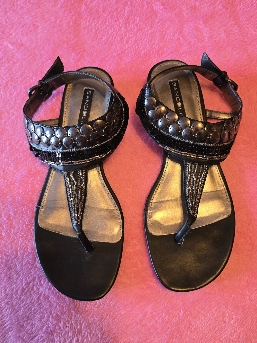 Bandolino Black Studded T-Strap Sandals